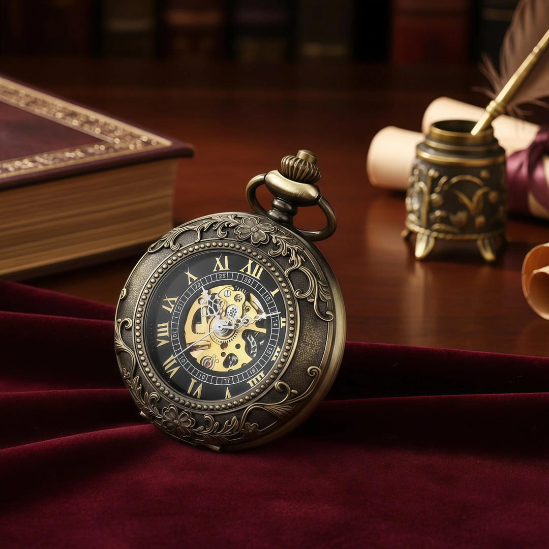 Luxury-style Skeleton Pocket Watch – Gold-tone Mechanical Timepiece ...
