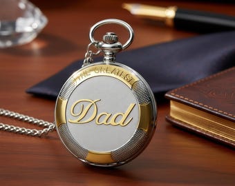 Father’s Day Pocket Watch Necklace – “Greatest Dad” Quartz Pendant with Chain
