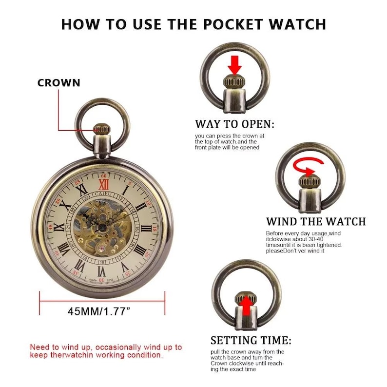 Open Face Automatic Pocket Watch – Bronze Tone Roman Numeral Dial, Self ...