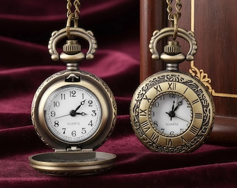 Roman Numeral Pocket Watch Necklace, Vintage Style Pendant