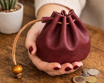 Leather Coin Purse, Genuine Leather Pouch, Drawstring Money Bag, Minimalist Gift, Birthday Gift, Gift For Her, Gift for him