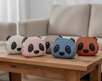 Leather Coin Purse, Panda, Card Holder, Keychain, Zipper Pouch, Minimalist Wallet, Key Ring, Keychain Wallet, Gift For Her, Leather Pouch