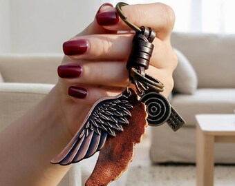Leather Keychain, Angel Wings, Key Holder, Key Ring, Bag Charms, Gift For Her, Gift For Mom, Birthday Gift, Key Chain, Bag Charm Chain