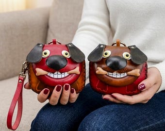 Leather Coin Purse, Small Wallet, Leather Pouch, Zipper Pouch, Birthday Gift, Gifts For Women, Girlfriend Gift, Funny Gift, Puppy, Key Ring