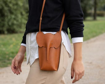 Leather Crossbody Bag, Elephant Pouch, Mobile Phone Pouch, Crossbody Purse, Shoulder Bag, Phone Holder, Iphone Bag, Gift For Her, Unique