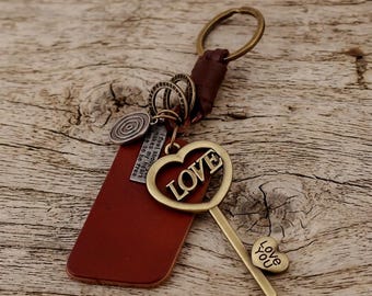 Leather Keychain, Love, Charm Keychain, Bag Charm, Keyring, Key Holder, Gift For Wife, Girlfriend Gift, Boyfriend Gift, Gifts For Women