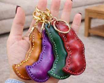 Leather Keychain, Pea Pod Keychain, Leather Bag Charm, Cute Bag Charm, Key Holder, Cute Keychain, Key Ring, Gift For Her, Gift For Mom