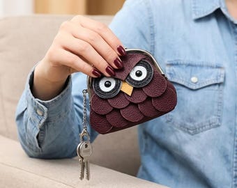 Leather Coin Purse, Owl Purse, Leather Wallet, Leather Pouch, Clutch Purse, Small Wallet, Card Holder, Key Holder, Gift For Women, Unique