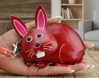 Leather Pouch, Bunny, Coin Purse, Small Wallet, Leather Purse, Card Holder, Gifts For Women, Key Holder, Birthday Gift, Gifts For Girls