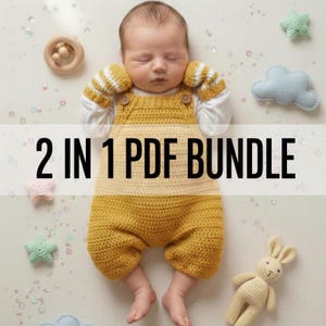 Crochet Baby Romper & Mittens Pattern PDF | Newborn Crochet  Set | Baby Shower Gift set  | Crochet Romper Pattern| 2in1 Bundle