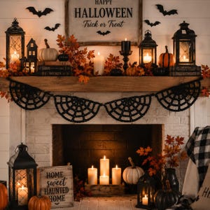 Crochet Halloween Garland Pattern PDF, Spider Web Bunting, Halloween Decor Crochet Pattern, Mantel Banner, Digital Download