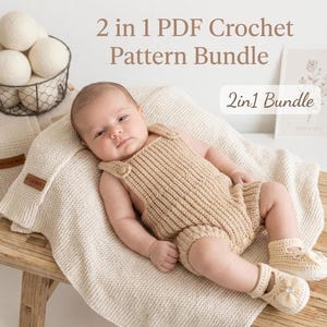 Crochet Baby Romper Pattern | 2 in 1 Newborn Romper + Booties | Easy Beginner Baby Outfit Crochet Pattern Instant Download