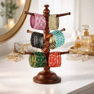 Handmade Wooden Bangle Holder – 13 Inch Jewelry Organizer, Bridal Gift