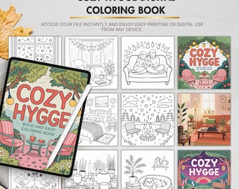 Cozy Hygge Digital Coloring Book, Relaxing Scandinavian Style Coloring Pages for Stress Relief