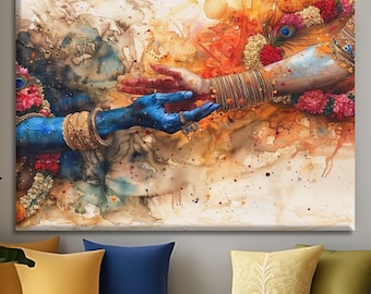 Radha Krishna Göttliche Liebe Leinwand Wandkunst, Abstrakte spirituelle Hindu Gottheit Poster