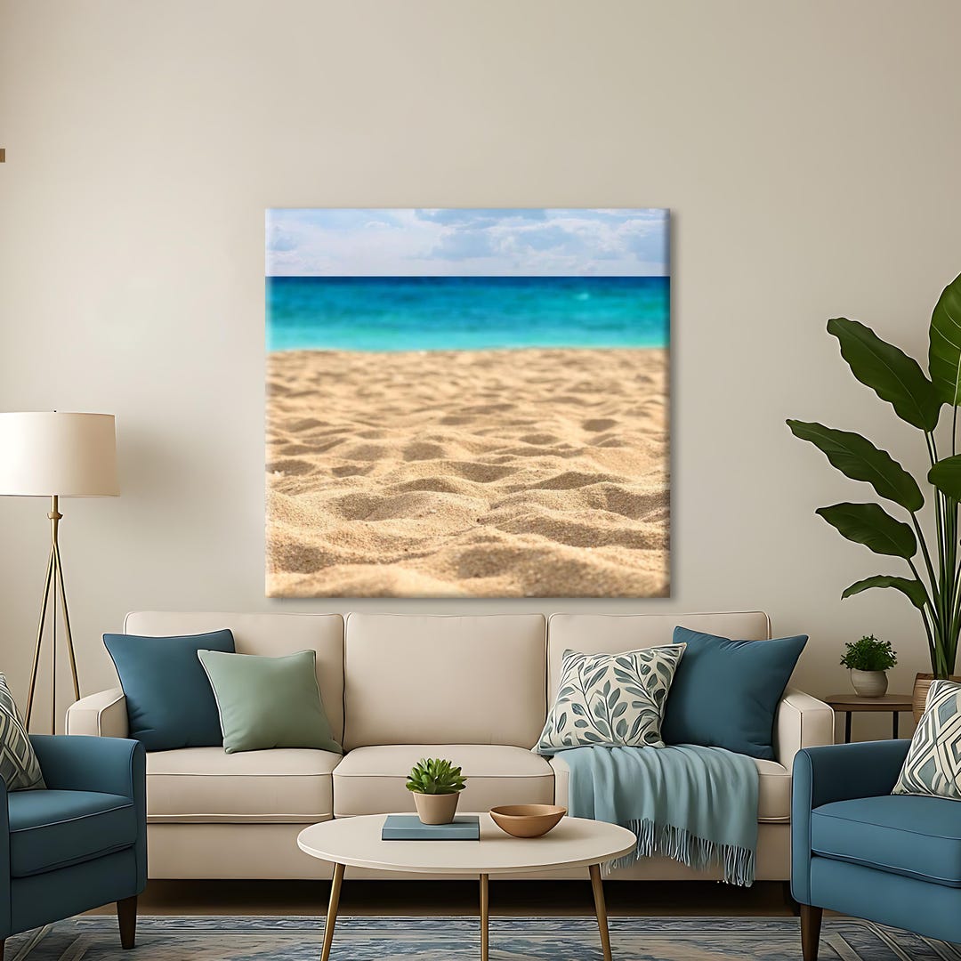 Beach Canvas Wall Art, Coastal Sand and Ocean Print, Large Modern ...