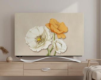 Fabric TV Dust Cover, 3D Texture Flat Screen TV Cover, Modern Japan Style Screen Decor Tapestry