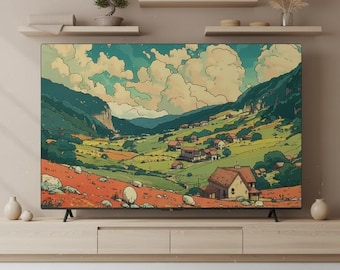 Decorative Tv Cover Fabric Television Dust Protection Soft Polyester Flat Screen Guard Tapestry Scandinavian Style Japanese Inspired Living