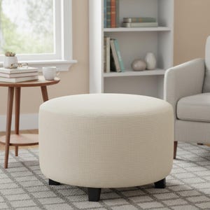 Funda otomana redonda para reposapiés, funda elástica para puf, protector de banco, protector para taburete, acogedor y moderno para sala de estar.