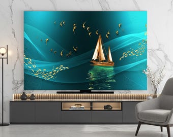 Decorative Tv Cover Art Tapestry Wall Hanging Screen Protector Dust Shield Flat Screen Television Accessory Living Room Decor Accent Home