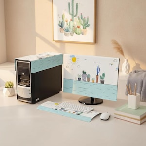 Computer Dust Cover Desktop Protection Set Includes Monitor Keyboard Shield Prevents Screen Tower Protector Accessory Polyester Fabric Guard