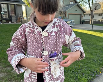 Girls Quilted Jacket Handmade | Toddler & Kids Coat Size 2–10 | Floral Patchwork Coat | Spring Jacket | Cotton Quilted Coat with Pockets