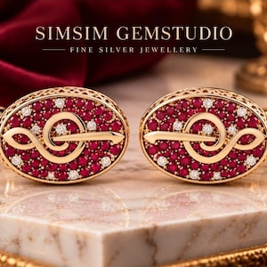 Natural Ruby Cufflinks, 925 Sterling Silver Men's Cuff Links, Red Ruby Gemstone, Luxury Wedding Gift for Him