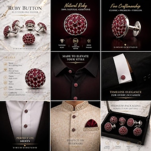 Handcrafted Ruby Button Set 5( piece)  – Perfect for Formal Wear