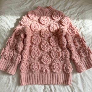 Camellia Bloom Mock-Neck Pullover Knitting Pattern PDF, Oversized Lace Tunic, 3D Crochet Flowers, Xs-2XL