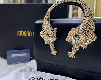 Luxury Style Stone Engrave Metal Big Cat Top Handle Bag | Elegant Designer Inspired hand bag | Gift for her | Hand Picked