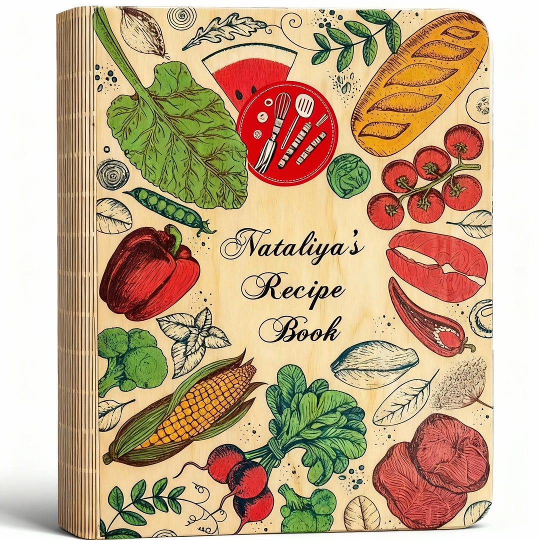 Custom Recipe Book Wooden Cover, Personalized Cookbook With Name ...