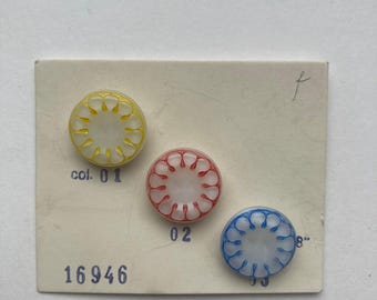 Vintage Jablonec Glass Buttons - Trio Floral Design - Hand-Sewn Factory Sample Card - Retro 1950s
