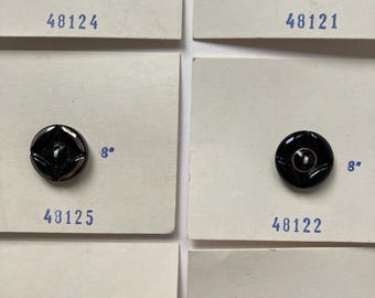 Set of 6 Cards - Czech Glass Black Buttons – Diamond Carved with Gold & Silver Accents