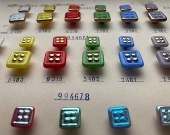 36 Pieces - 1950s Jablonex Square Glass Button Card - "Boutons de Bohême" Rare Design -