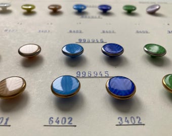 24 Geometric Etched Buttons - Vivid Colors with Silver & Gold Frames Sample Card