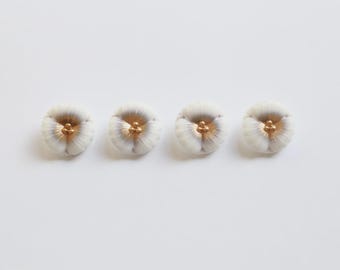 Vintage Czech Glass Flower Buttons - White & Gold, 22mm, Set of 4