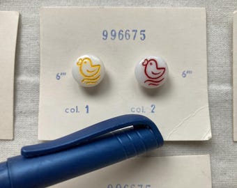 Set of 6 Vintage Czech Sample Cards - Hand-Painted Duckling Buttons - Colorful Miniature Glass