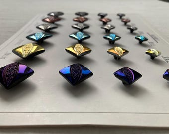24 Buttons - Iridescent and Metallic Glass Sample Card -  Rainbow Aurora and Jewel Tones