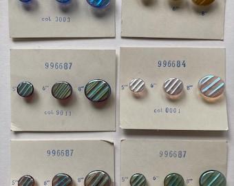 Set of 6 Cards - Metallic Luster Czech Glass Buttons – Silk Finish Ribbed