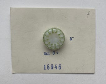 Vintage Jablonec Glass Buttons - Retro Green Floral Design - Hand-Sewn Factory Sample Card - 1950s