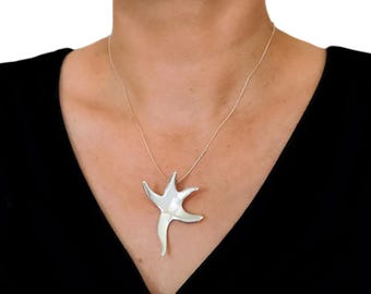 Stort sjöstjärnehänge, 925 sterlingsilver, sjöstjärnehänge, enkelt silverhänge, handgjort hänge, iögonfallande smycken, bohemiskt hänge