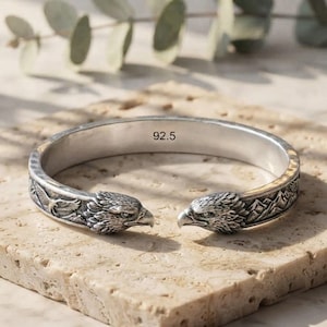 Silver Eagle Bangle, Designer Bangle, 925 Sterling Silver, Statement Jewelry, Dainty Bangle, Men's Signet Jewelry, Oxidized Bangle