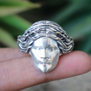 Klassisk ansiktsring, handgjord ring, 925 sterlingsilver, bohemisk ring, designerring, unik ring, uttalandering, nätt ring, presentartikel