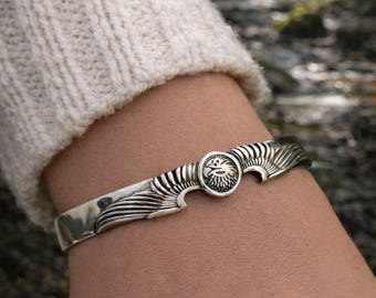 Eagle Cuff-armband, handgjort armband, designerarmband, 925 sterlingsilver, statement-armband, charm-armband, stapelbart armband, boho-armband