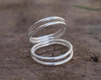 Dubbelbandsring, Enkel silverring, 925 sterlingsilver, Lätt ring, Modern ring, Handgjord ring, Elegant ring, Statementring
