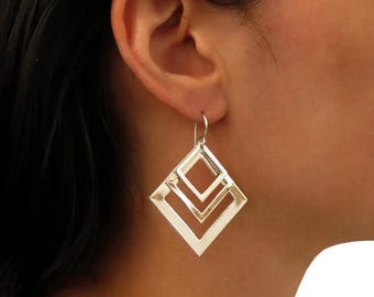 Kapslade fyrkantiga örhängen, designerörhänge, 925 sterlingsilver, bohemiskt örhänge, elegant örhänge, hängande örhängen, örhängen för kvinnor
