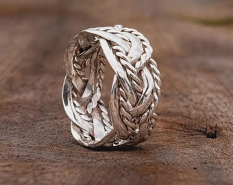 Keltisk flätad ring, handgjord ring, 925 sterlingsilver, designerring, damring, charmring, statementring, bohemiska smycken