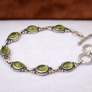 Green Peridot Bracelet, Handmade Bracelet, 925 Sterling Silver, Dainty Bracelet, Charm Bracelet, Stackable Bracelet, Gemstone Bracelet