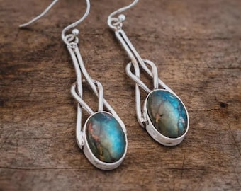 Blue Labradorite Earring, 925 Sterling Silver, Women's Earring, Dainty Earring, Handmade Earring, Statement Earring, Gemstone Earring