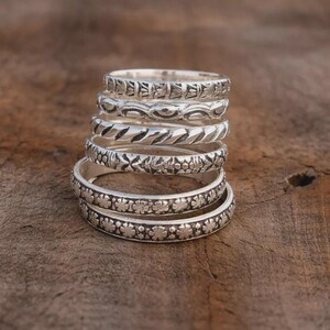 Multi Design Ring, 925 Silver Ring, Handmade Ring, Stackable Ring, Boho Ring, Statement Jewelry, Designer Ring, Women's Ring, Set Of 6 Ring